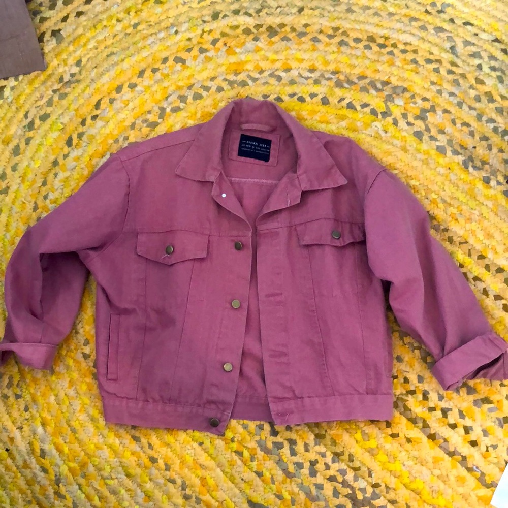 Oversized pink denim jacket